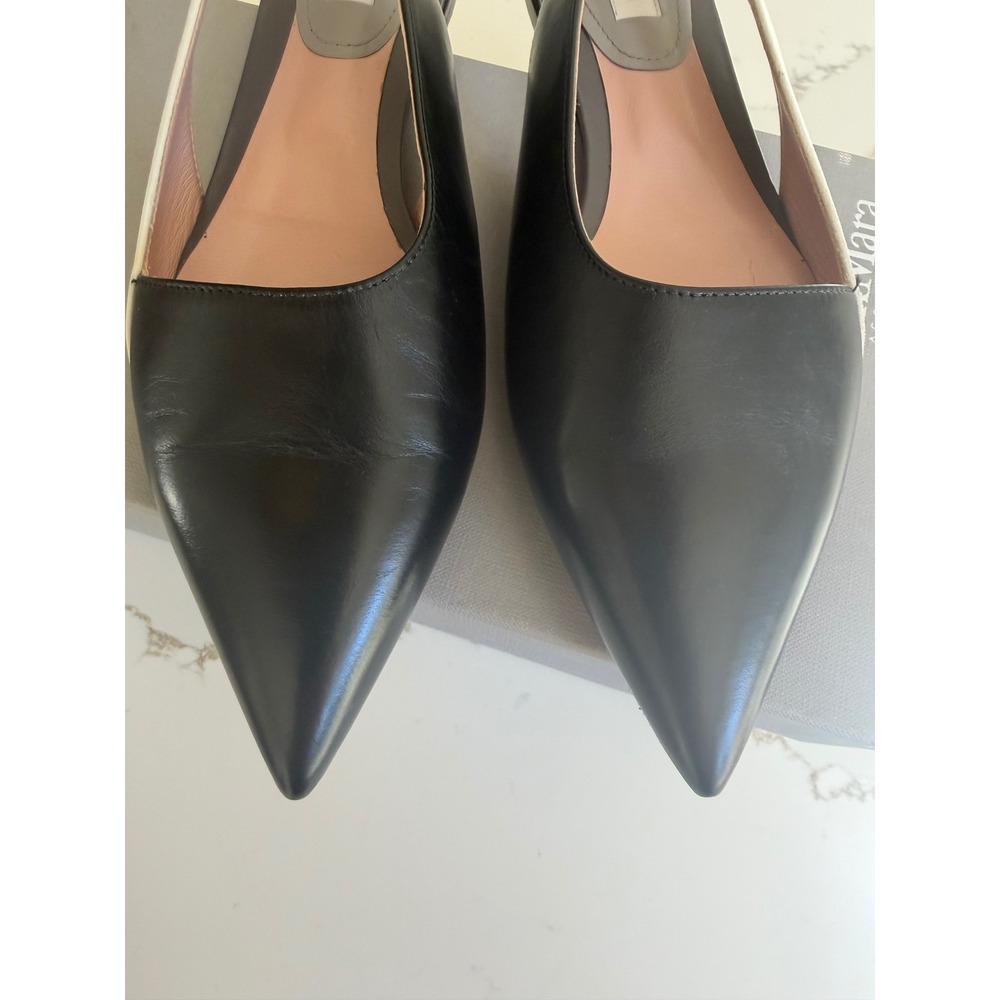 Max Mara Black Leather Two-Tone Pointed Toe Slingback Flats Made in Italy 39 - Picture 4 of 6